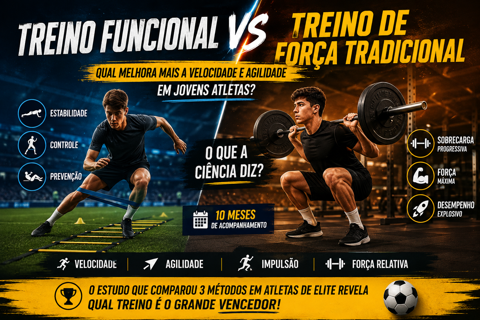 Treino de Força Tradicional vs. Funcional no Futebol: Qual Melhora Mais a Velocidade e Agilidade em Jovens Atletas?